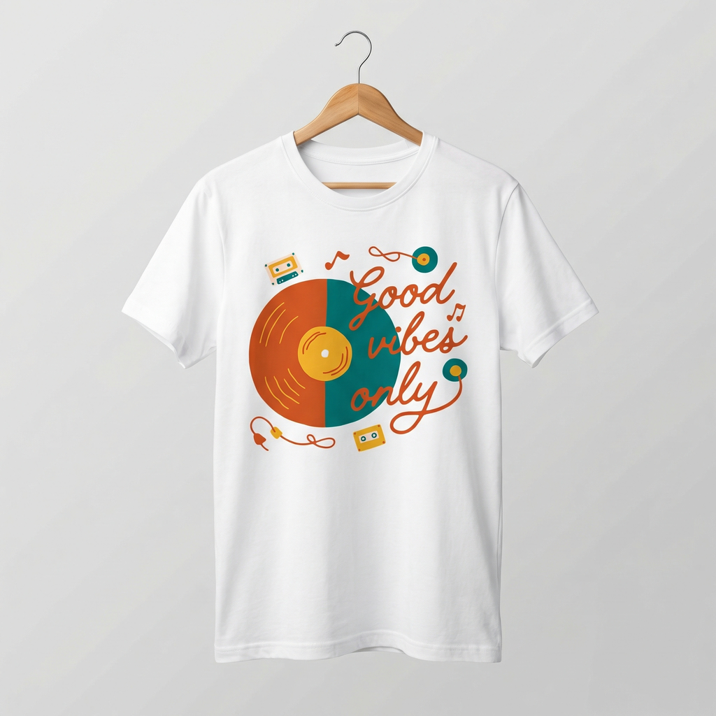 Good Vibes Only Vinyl Record T-Shirt | Retro Music Tee – Men's