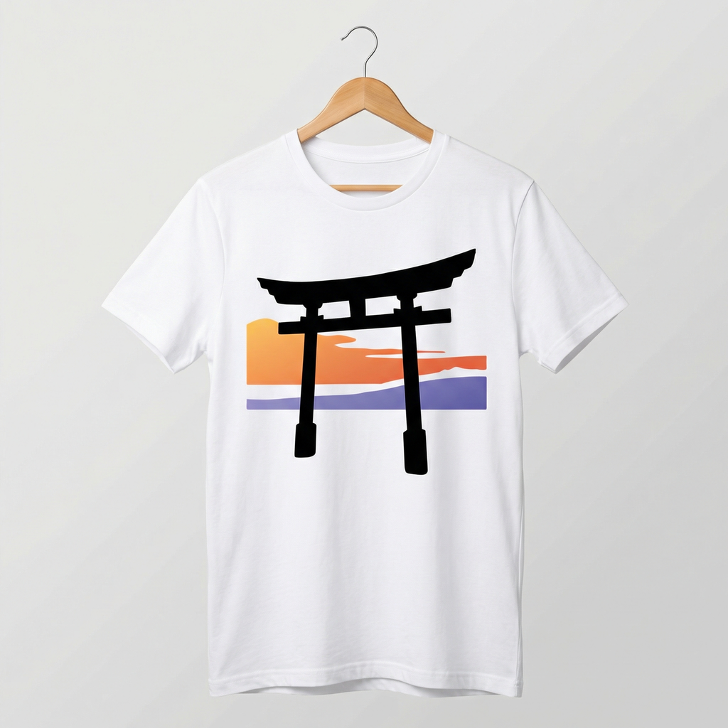 Japanese Torii Gate Sunset T-Shirt | Minimalist Japan Art Tee – Men's