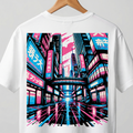 Japanese Street Cyberpunk T-Shirt | Neon Tokyo Back Print Tee – Men's