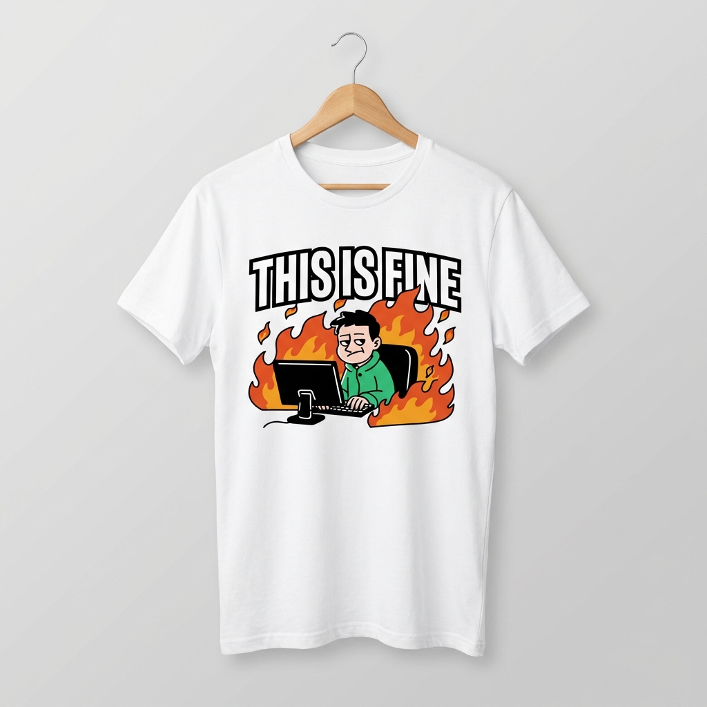 This Is Fine Oversized T-Shirt | Funny Meme Chaos Tee - Men's
