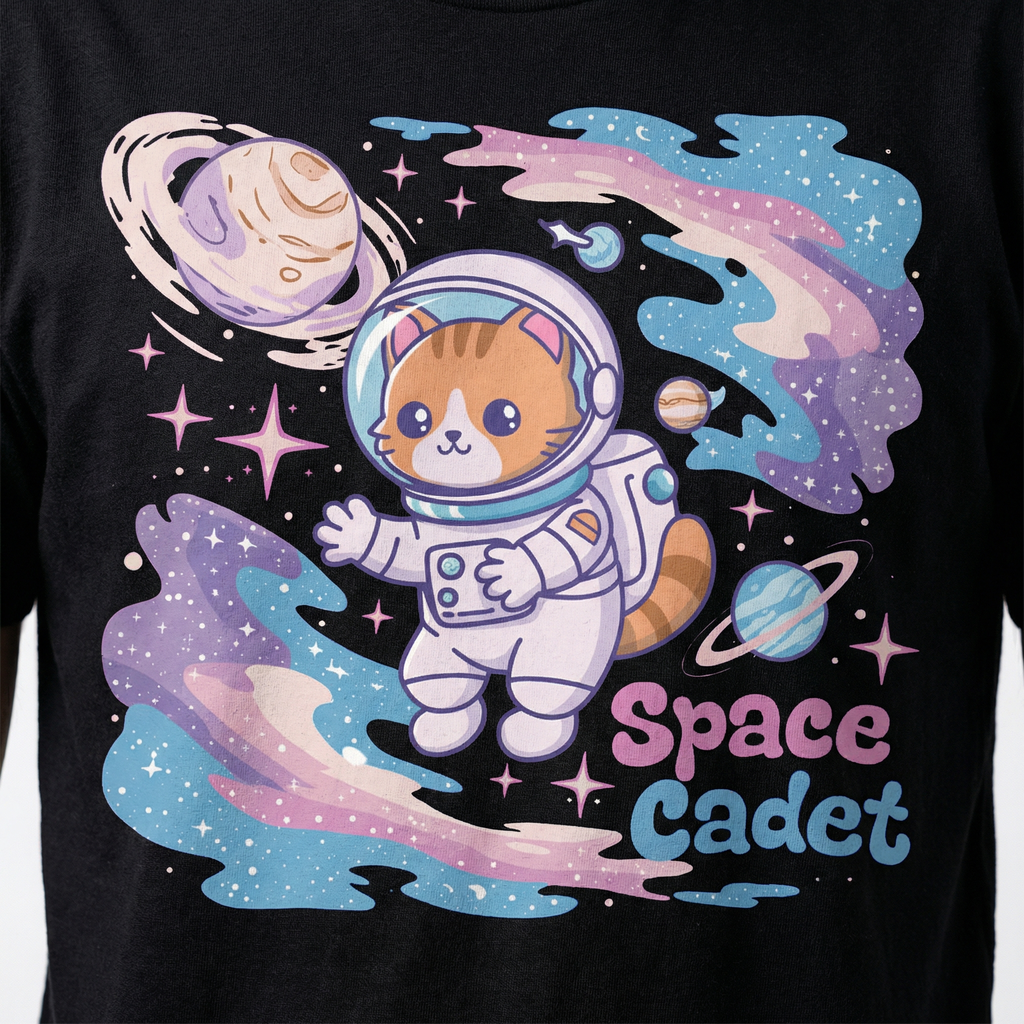 Space Cadet Astronaut Cat T-Shirt | Cute Galaxy Explorer Tee – Men's
