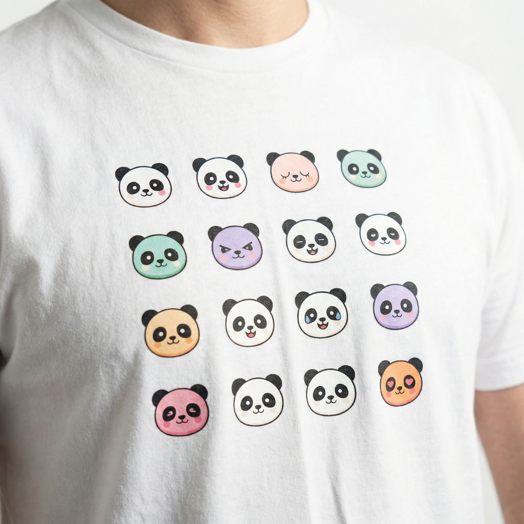 Panda Emoji Grid T-Shirt | Cute Panda Faces Collection Tee – Men's