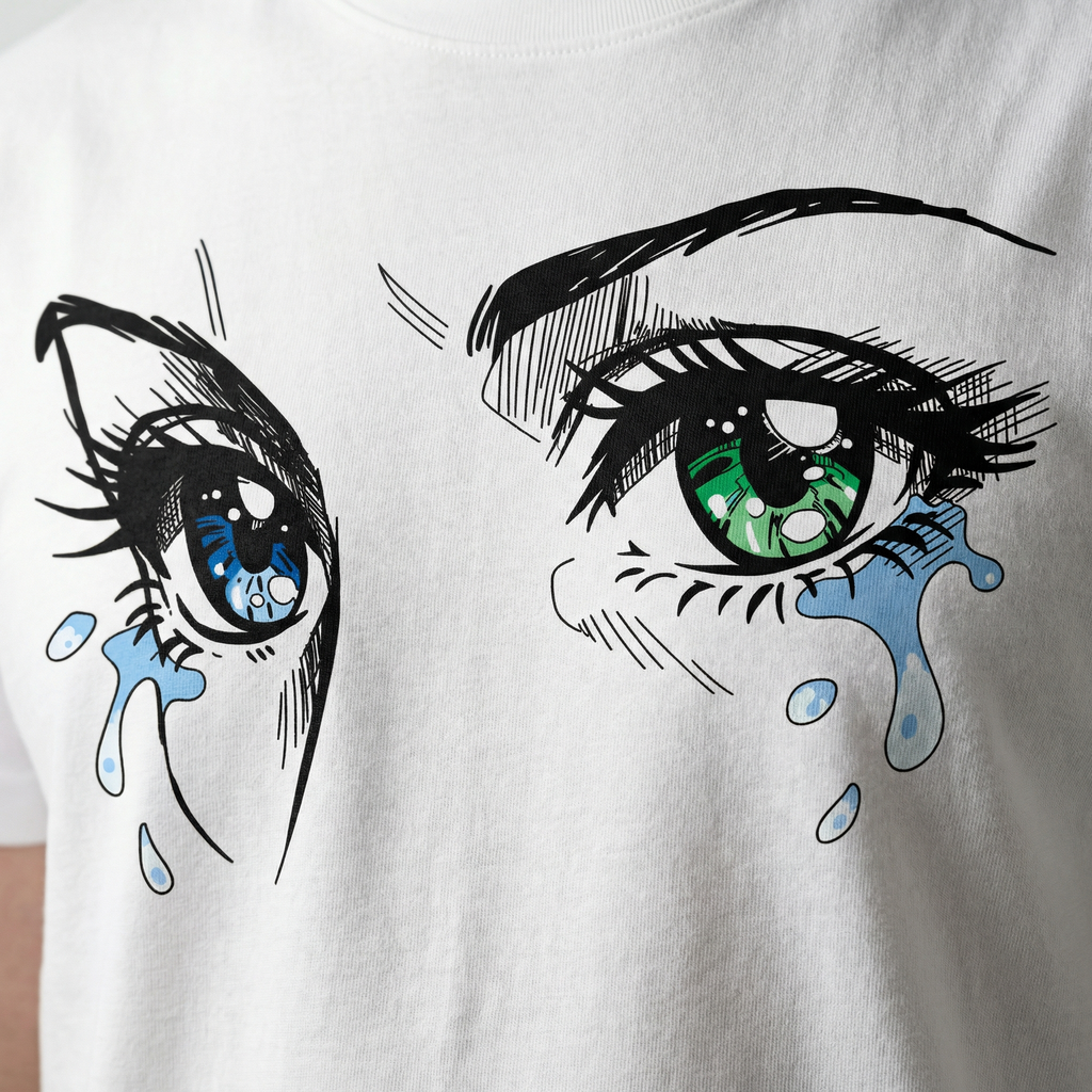 Anime Crying Eyes T-Shirt | Aesthetic Teary Eyes Graphic Tee - Women's