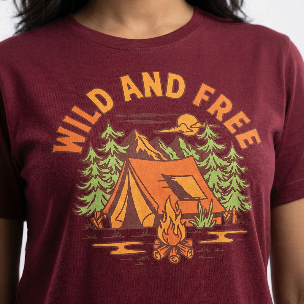 Wild And Free Camping T-Shirt | Vintage Outdoor Adventure Tee – Women's