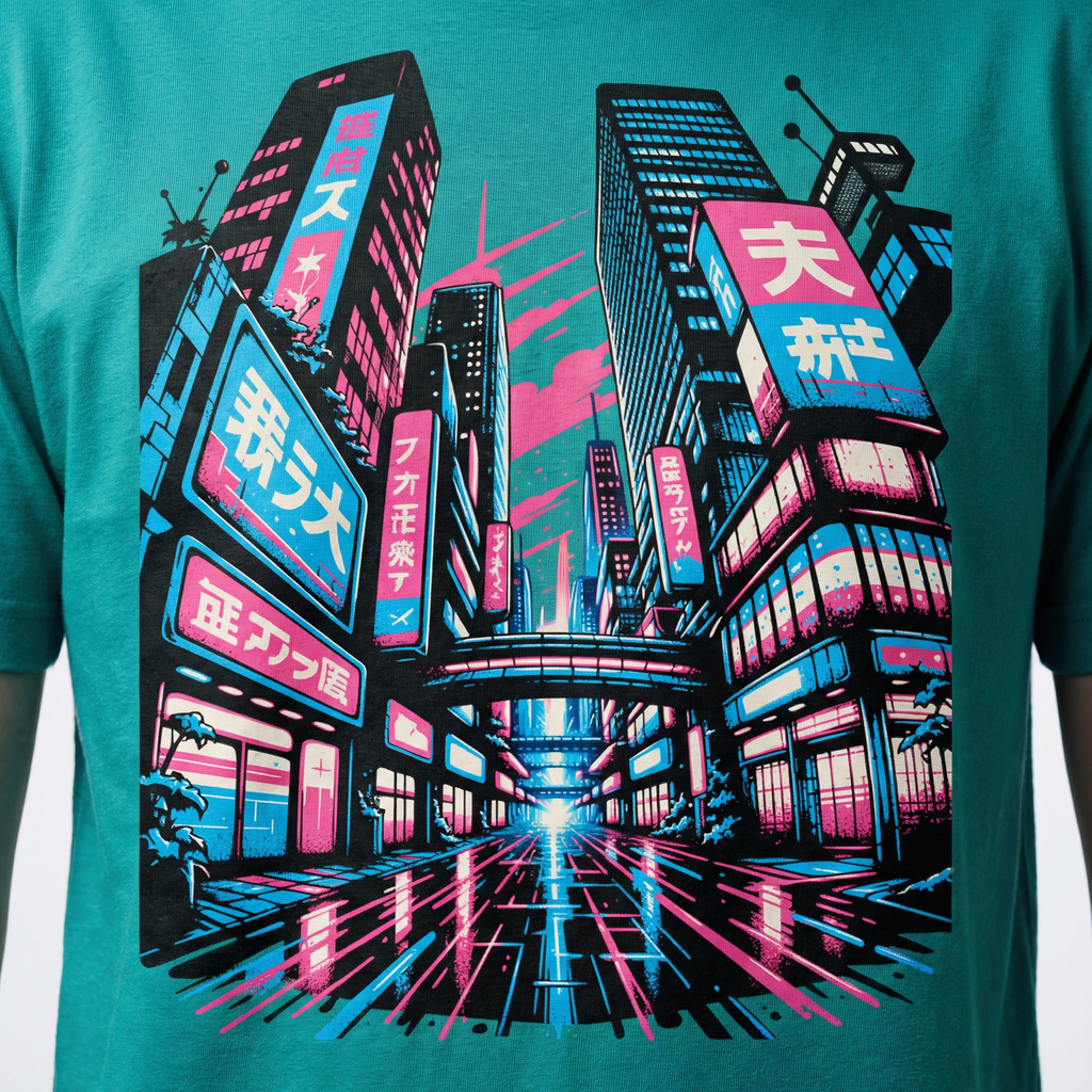 Japanese Street Cyberpunk T-Shirt | Neon Tokyo Back Print Tee – Men's