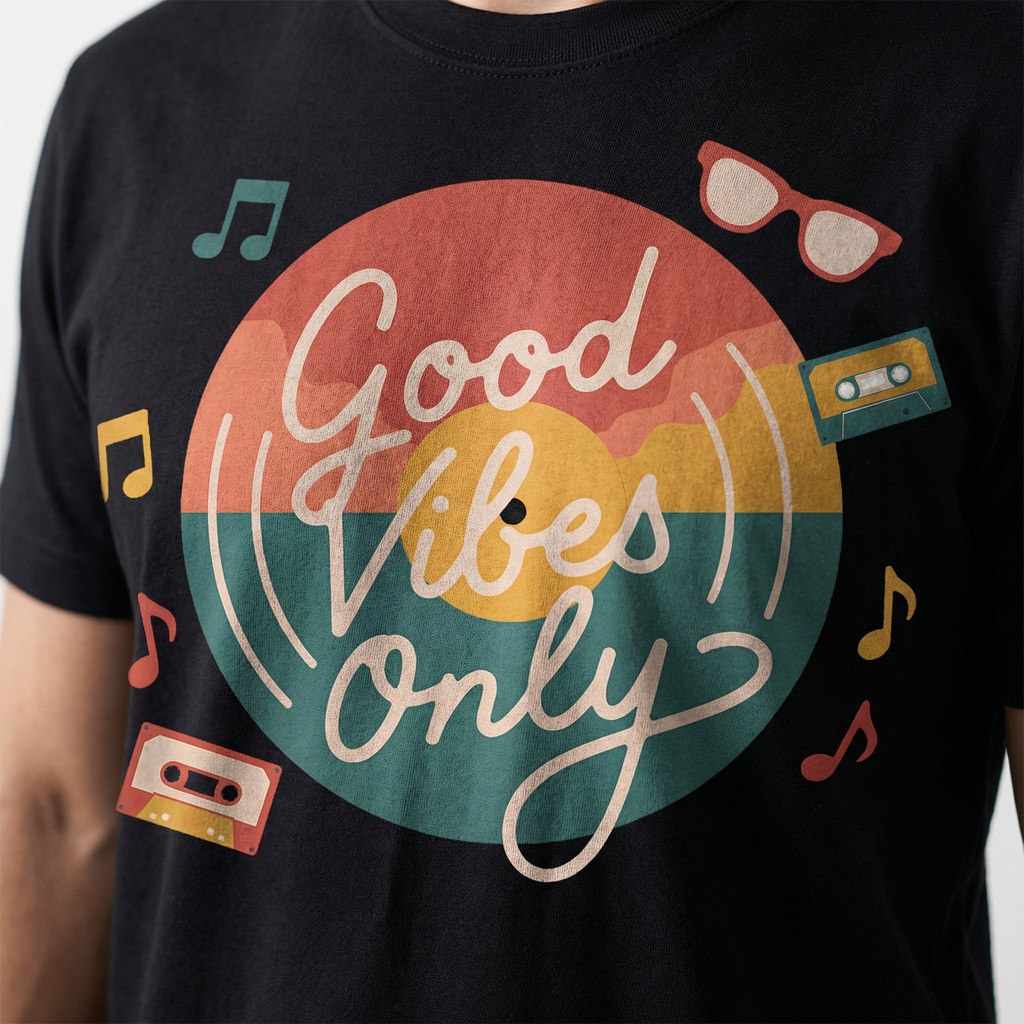 Good Vibes Only Retro Circle T-Shirt | Positive Energy Tee – Men's