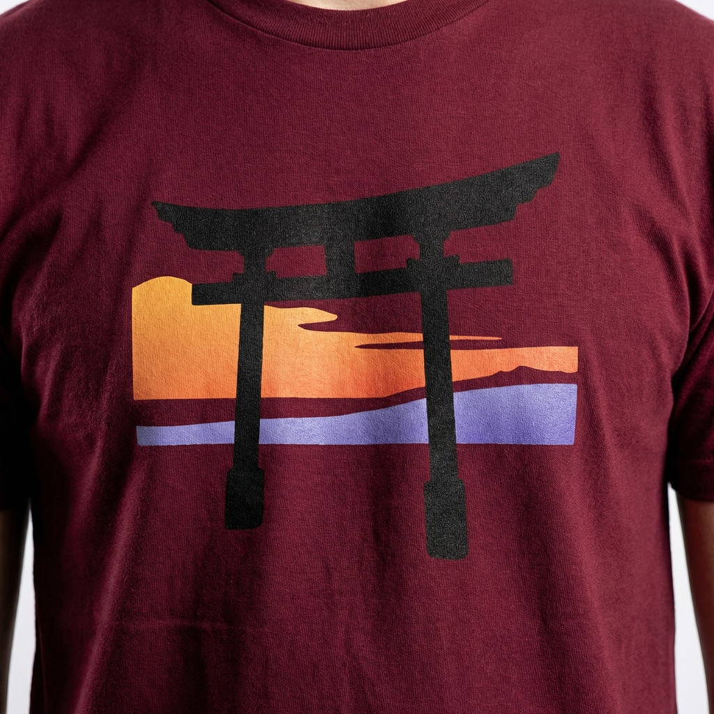 Japanese Torii Gate Sunset T-Shirt | Minimalist Japan Art Tee – Men's