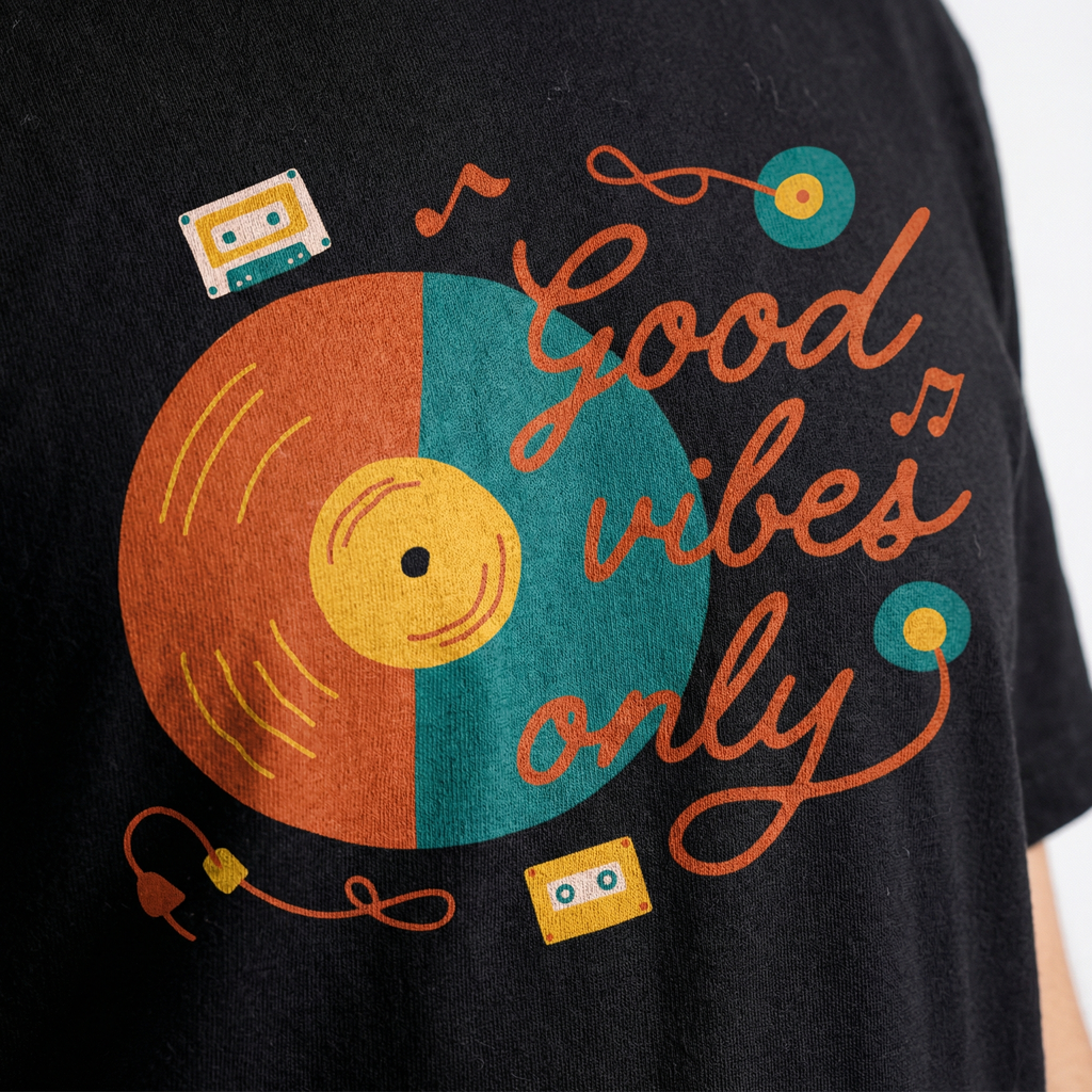 Good Vibes Only Vinyl Record T-Shirt | Retro Music Tee – Men's