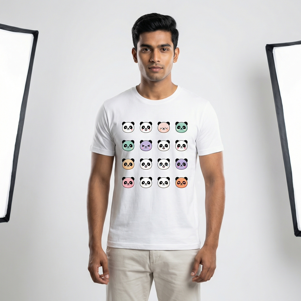 Panda Emoji Grid T-Shirt | Cute Panda Faces Collection Tee – Men's