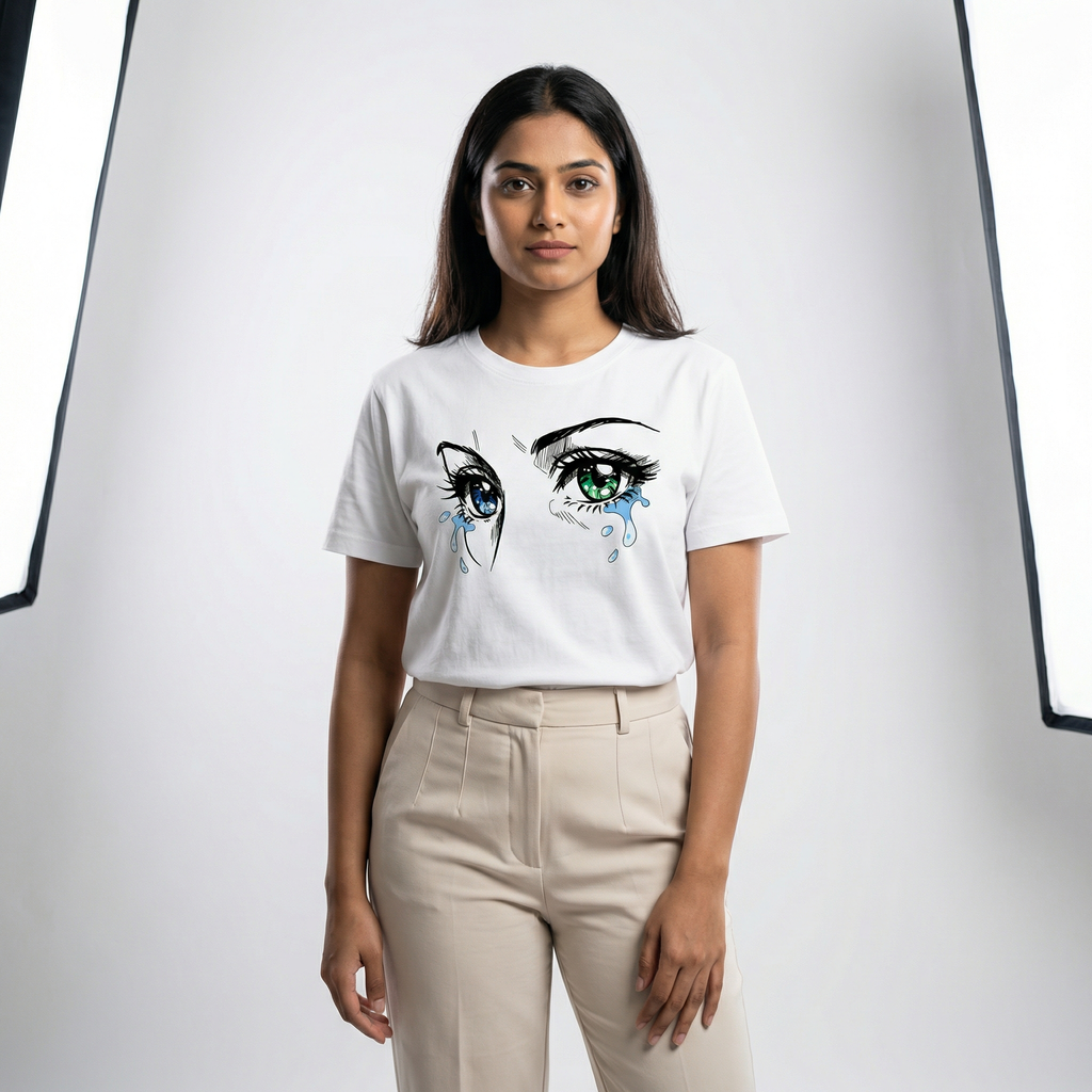 Anime Crying Eyes T-Shirt | Aesthetic Teary Eyes Graphic Tee - Women's