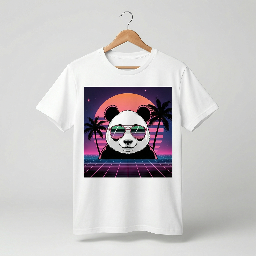 Retro Beach Panda T-Shirt | Synthwave Vaporwave Panda Tee - Men's