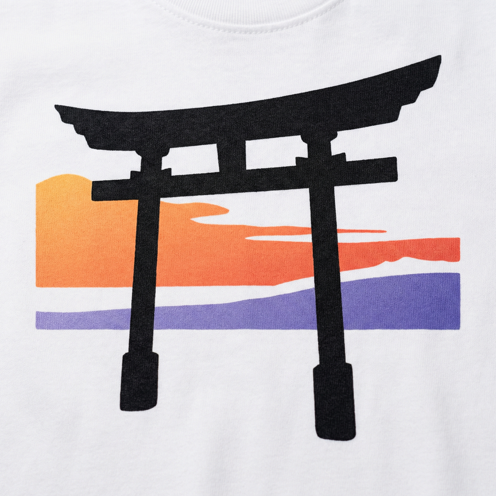 Japanese Torii Gate Sunset T-Shirt | Minimalist Japan Art Tee – Men's