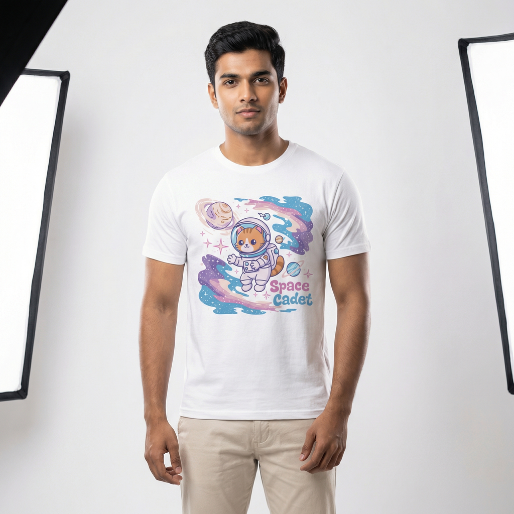 Space Cadet Astronaut Cat T-Shirt | Cute Galaxy Explorer Tee – Men's