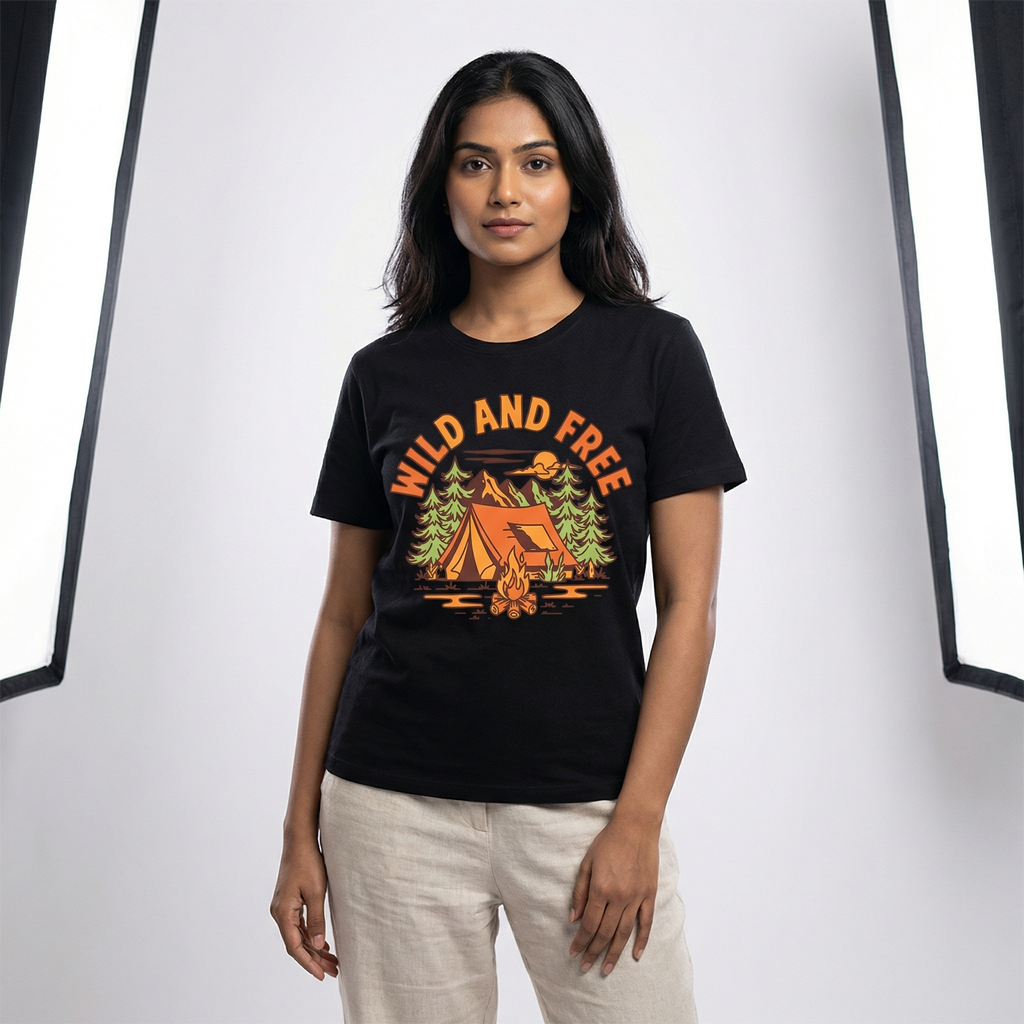 Wild And Free Camping T-Shirt | Vintage Outdoor Adventure Tee – Women's