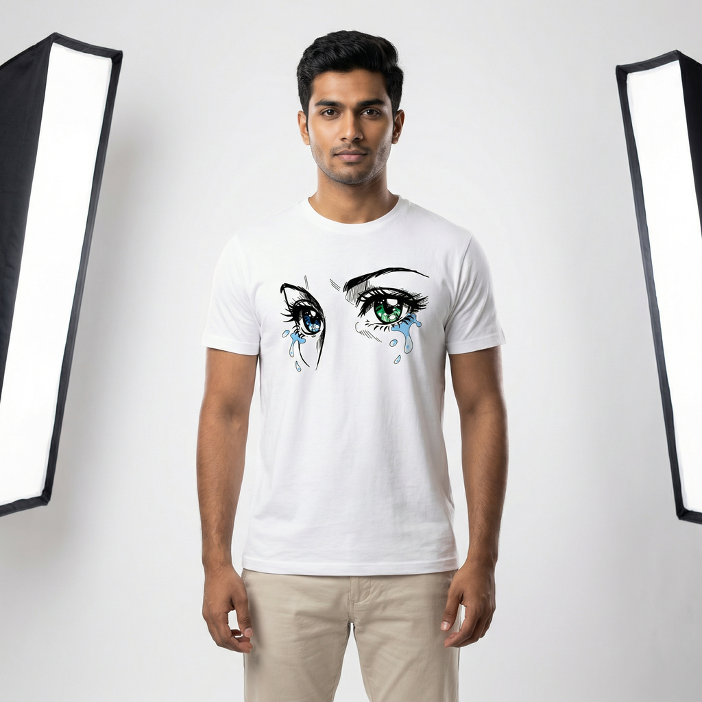Anime Crying Eyes T-Shirt | Aesthetic Teary Eyes Graphic Tee - Men's
