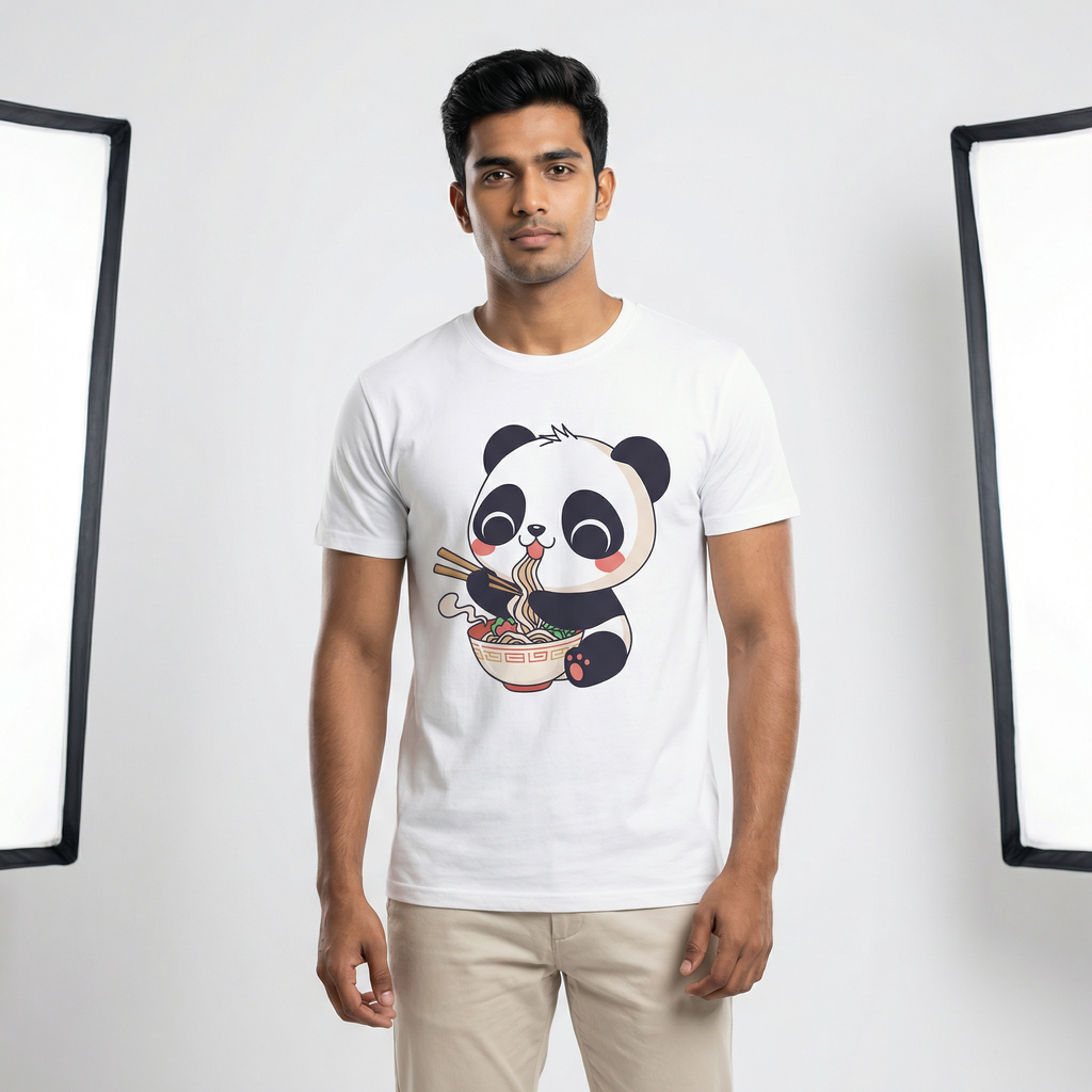 Cute Panda Eating Ramen T-Shirt | Kawaii Noodle Lover Tee – Men's