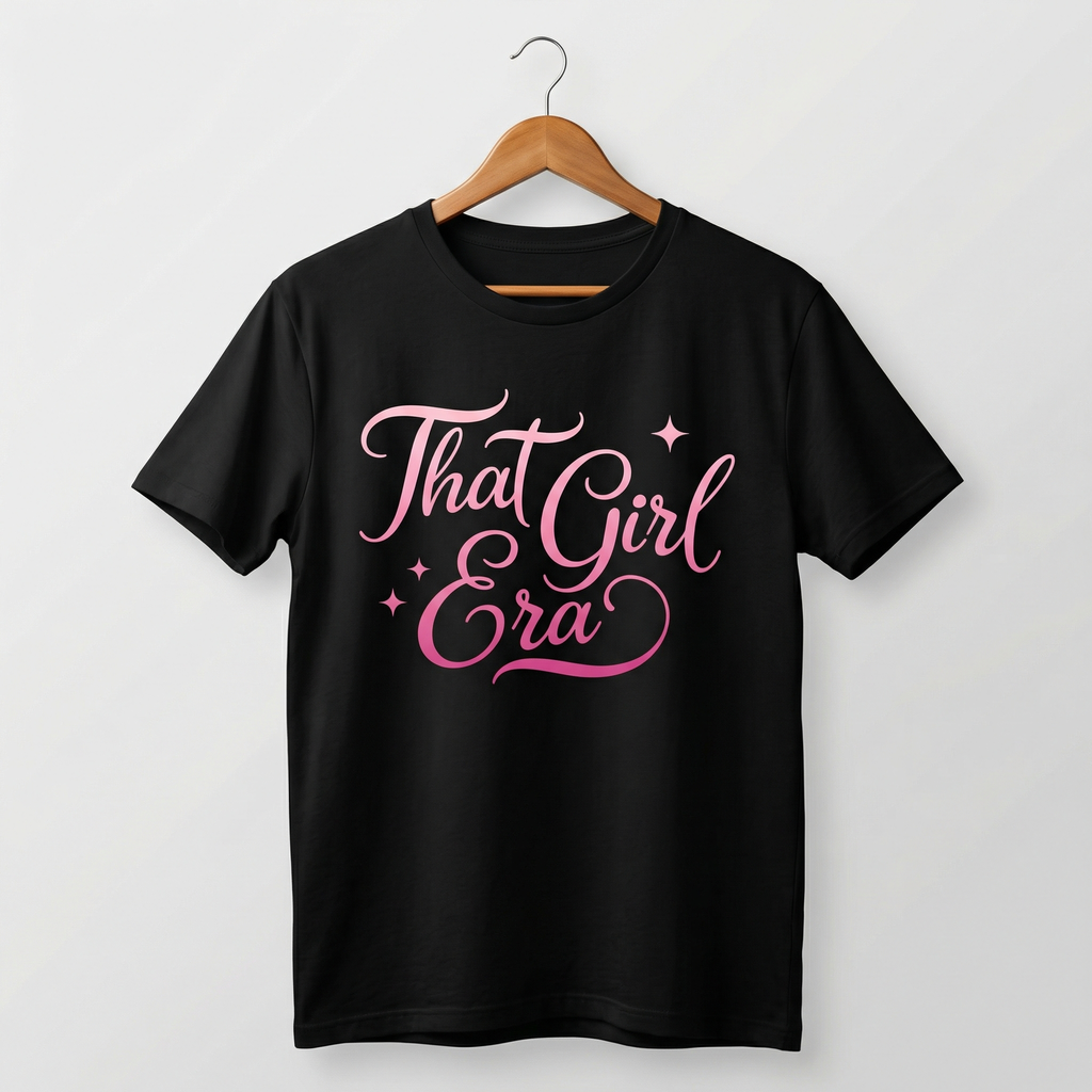 That Girl Era T-Shirt | Elegant Pink Script Tee – Women's