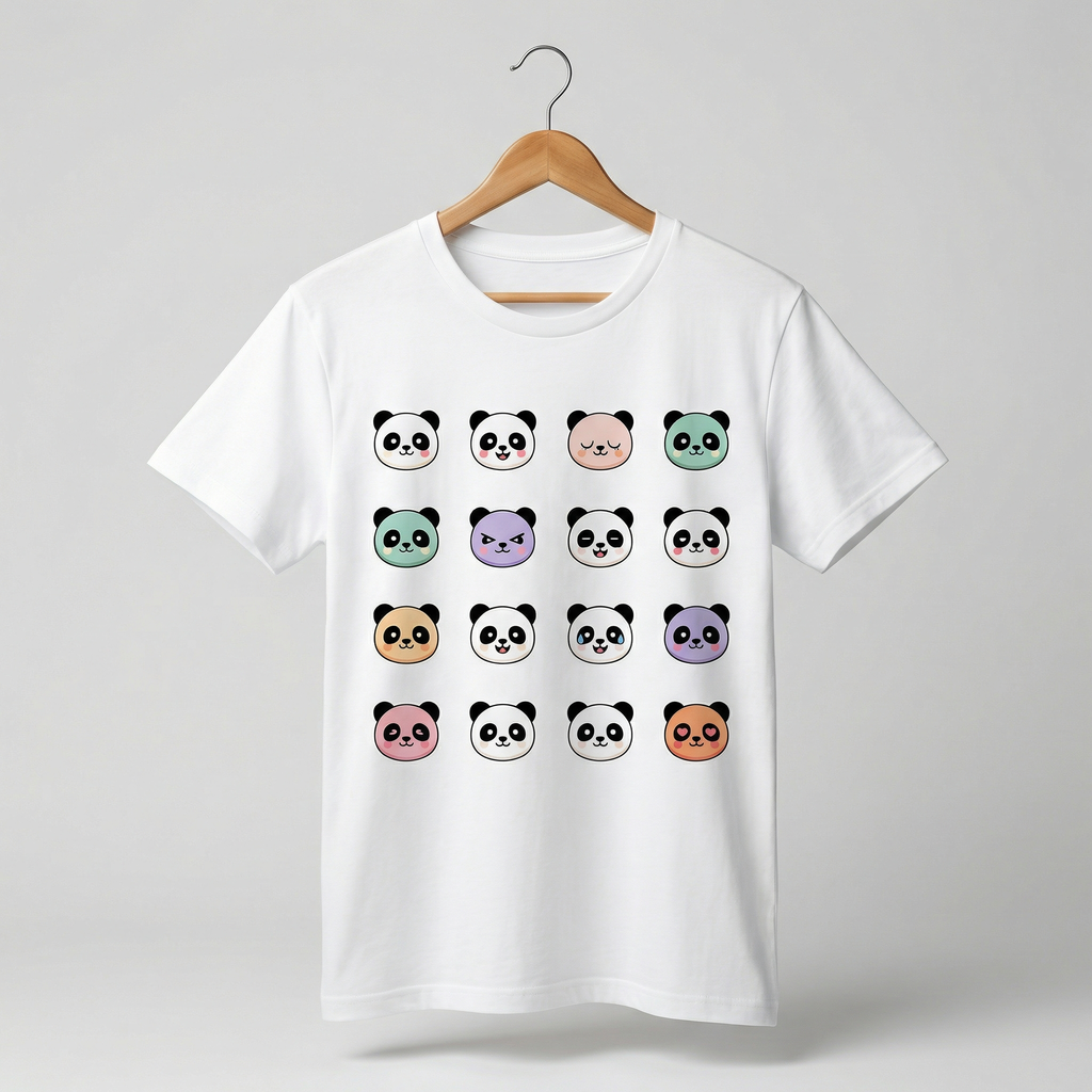Panda Emoji Grid T-Shirt | Cute Panda Faces Collection Tee – Men's