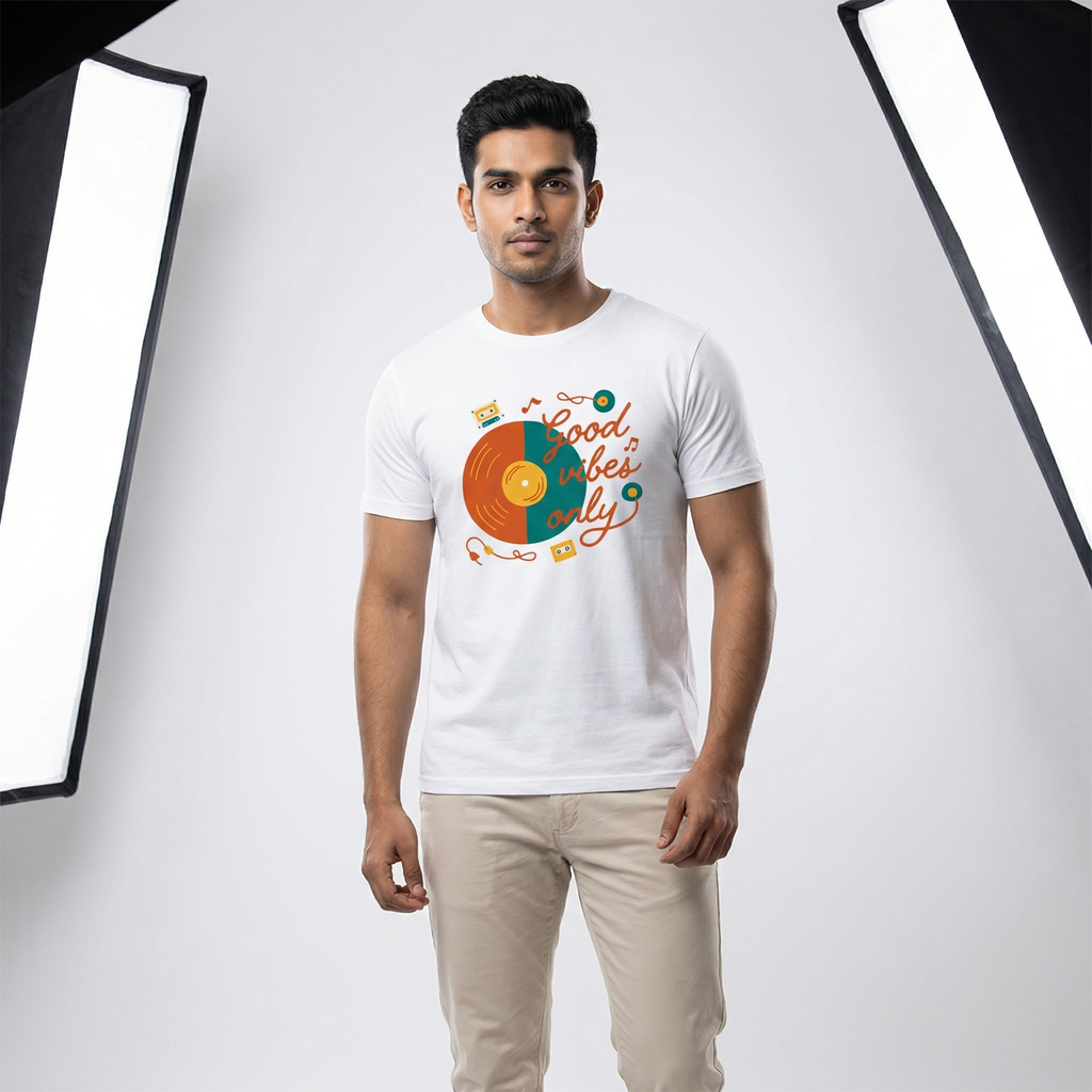 Good Vibes Only Vinyl Record T-Shirt | Retro Music Tee – Men's