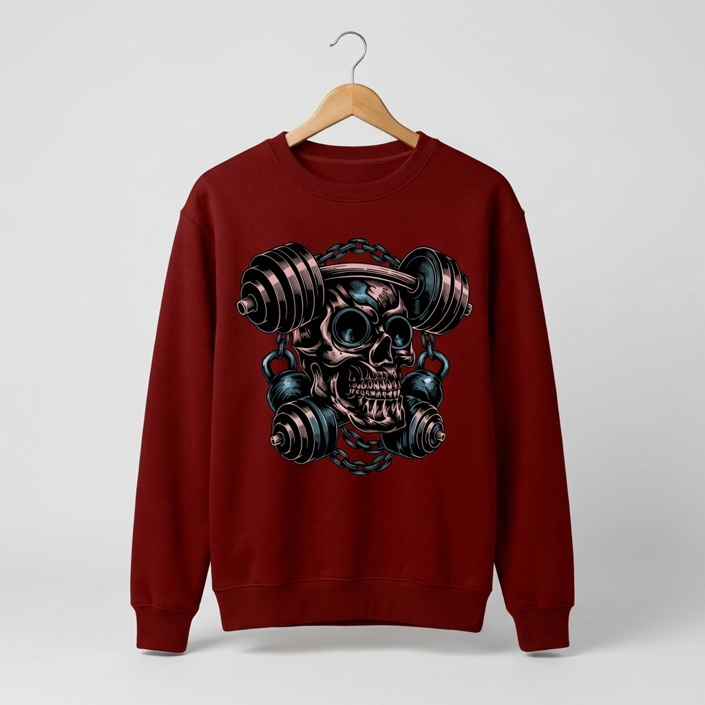 Gym Skull Graphic Sweatshirt | Hardcore Fitness Skull - Men's