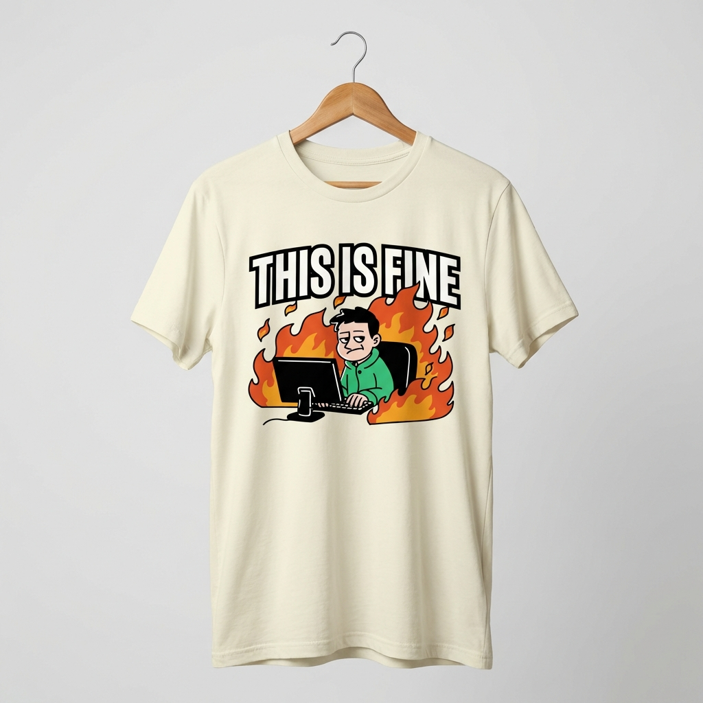 This Is Fine Oversized T-Shirt | Funny Meme Chaos Tee - Men's