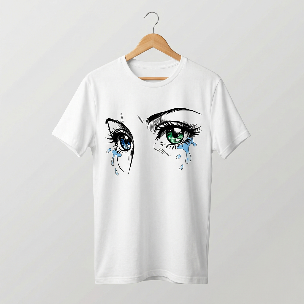 Anime Crying Eyes T-Shirt | Aesthetic Teary Eyes Graphic Tee - Women's