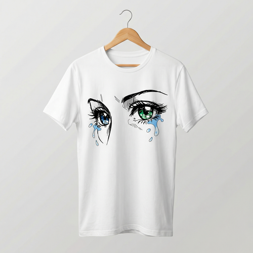 Anime Crying Eyes T-Shirt | Aesthetic Teary Eyes Graphic Tee - Women's