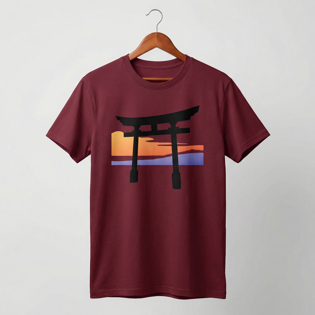 Japanese Torii Gate Sunset T-Shirt | Minimalist Japan Art Tee – Men's