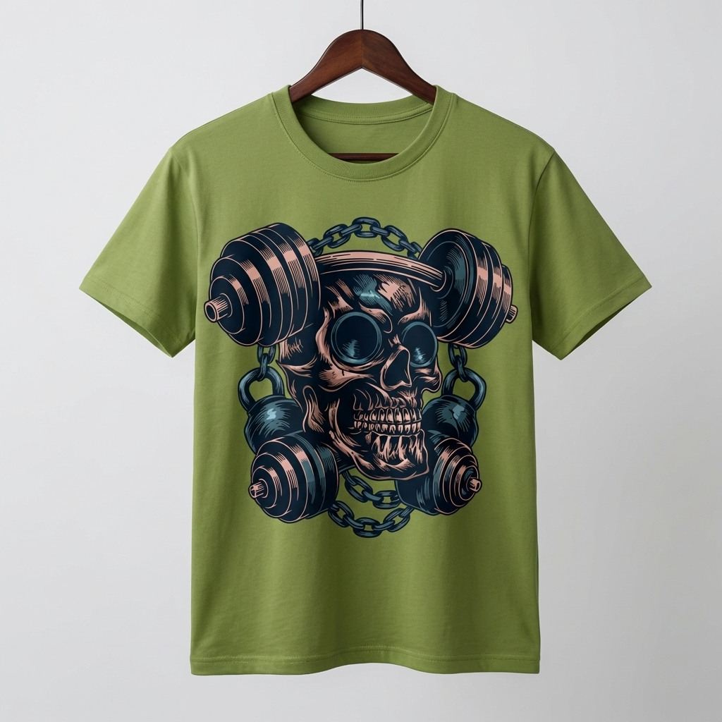 Gym Skull Oversized T-Shirt | Hardcore Fitness Skull Tee - Men's