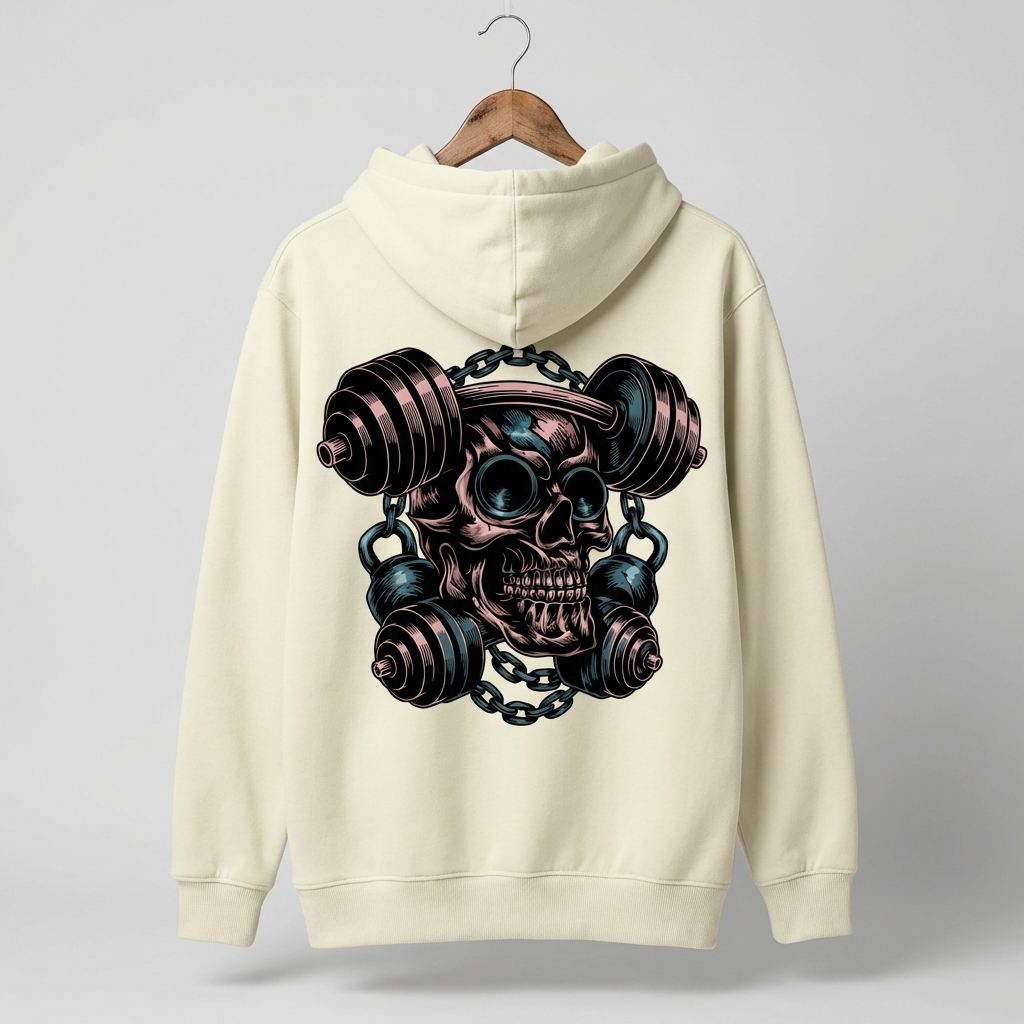 Gym Skull Graphic Hoodie | Hardcore Fitness Skull - Men's