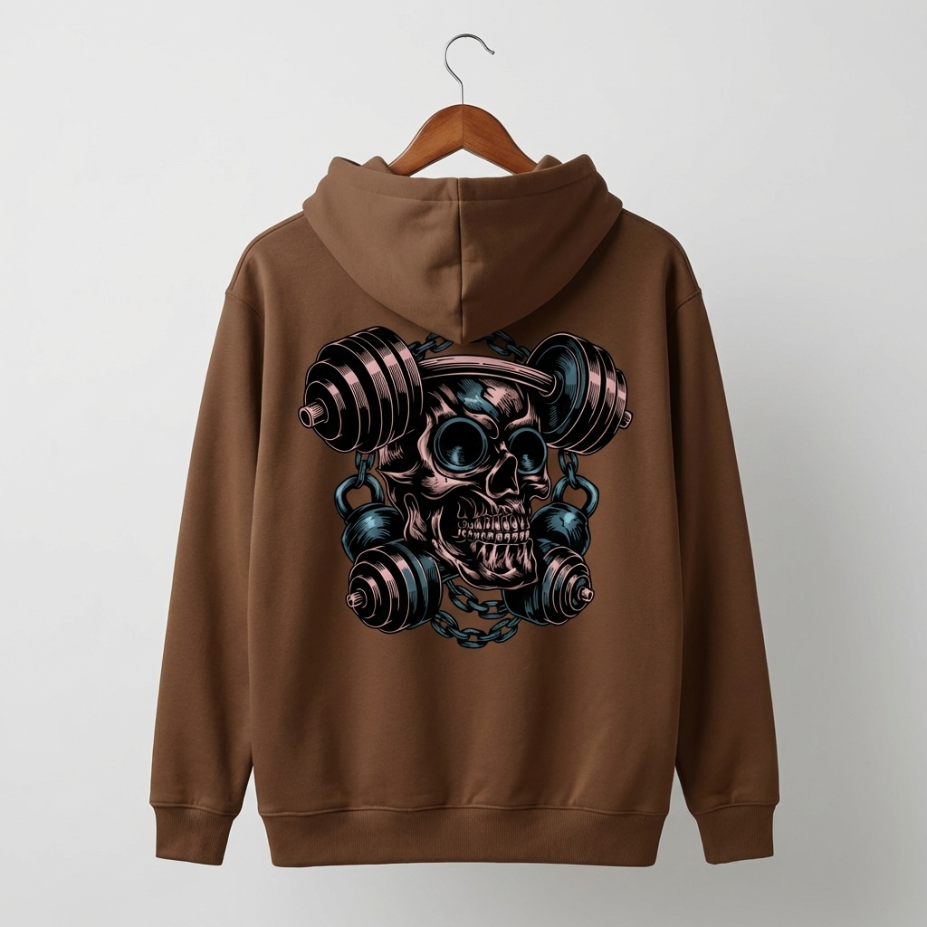 Gym Skull Graphic Hoodie | Hardcore Fitness Skull - Men's