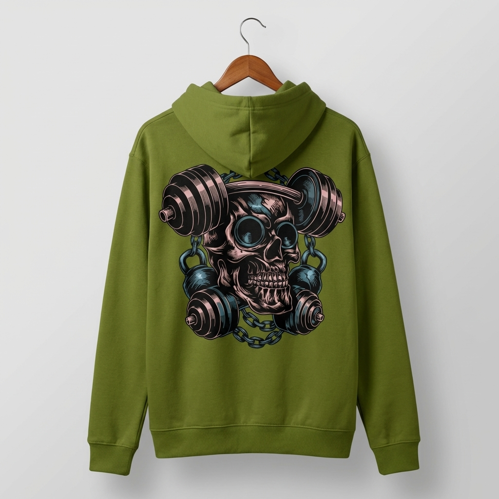 Gym Skull Graphic Hoodie | Hardcore Fitness Skull - Men's