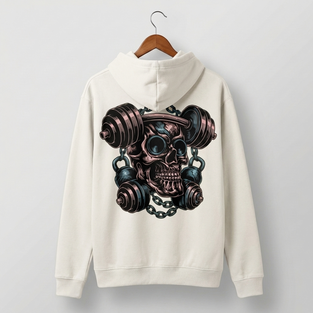 Gym Skull Graphic Hoodie | Hardcore Fitness Skull - Men's